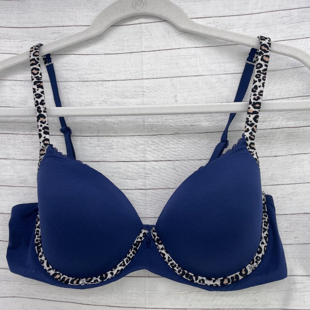 Victoria’s Secret Body by Victoria Lined Demi Size 34D Underwire Blue Leopard